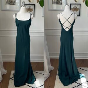 Vintage 90s Night Way Emerald Green Strappy Back Slip Dress Gown 4 XS